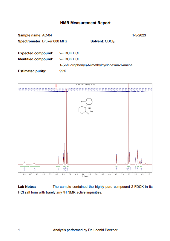 2-FDCK NMR Report Screenshot
