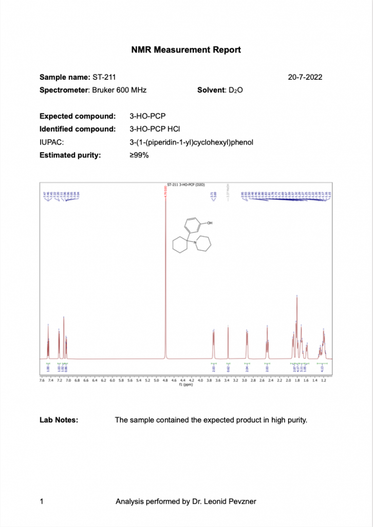 -HO-PCP NMR Report Screenshot